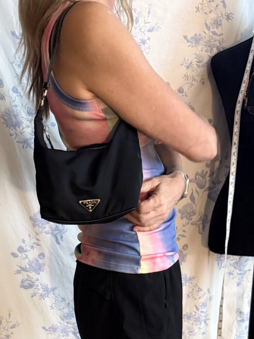 AUTHENTIC Vintage Prada Tessuto Nylon Mini Hobo Shoulder Bag Black Nero Y2K